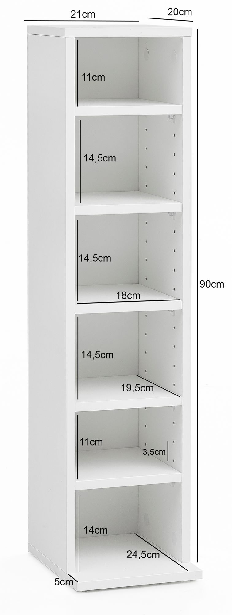 Moderne bogreol i træ med 6 rum - 21x90x20cm - Lammeuld.dk