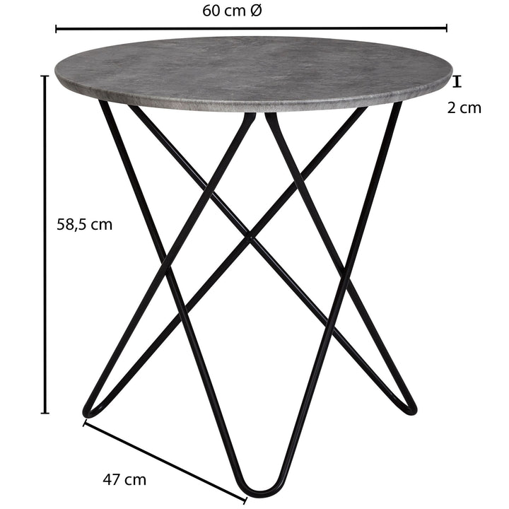 Rundt sofabord i betonlook og metalben - 60 cm - Lammeuld.dk