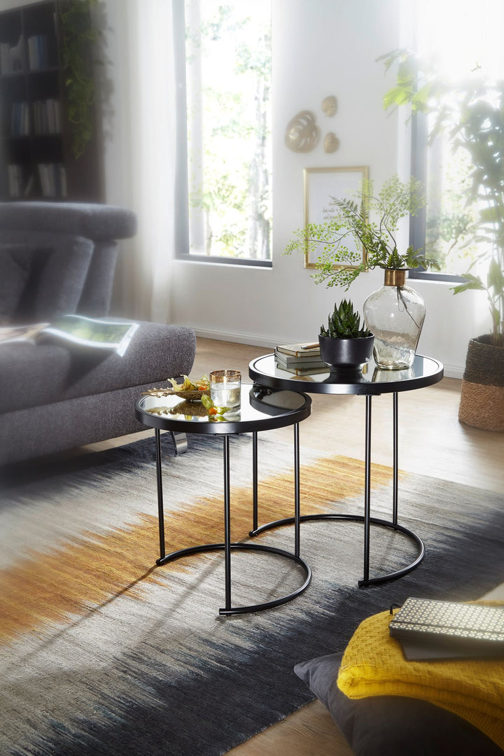 Sort glas rundt sofabord 2 stk - Lammeuld.dk