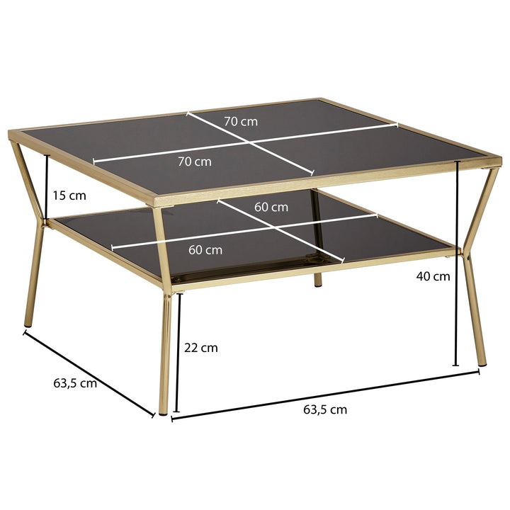 Sort glas sofabord med guld 70x70 cm - Lammeuld.dk