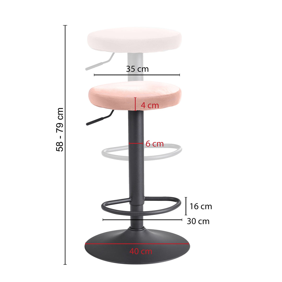 Barstol i metal og lyserød stof, med justerbar højde