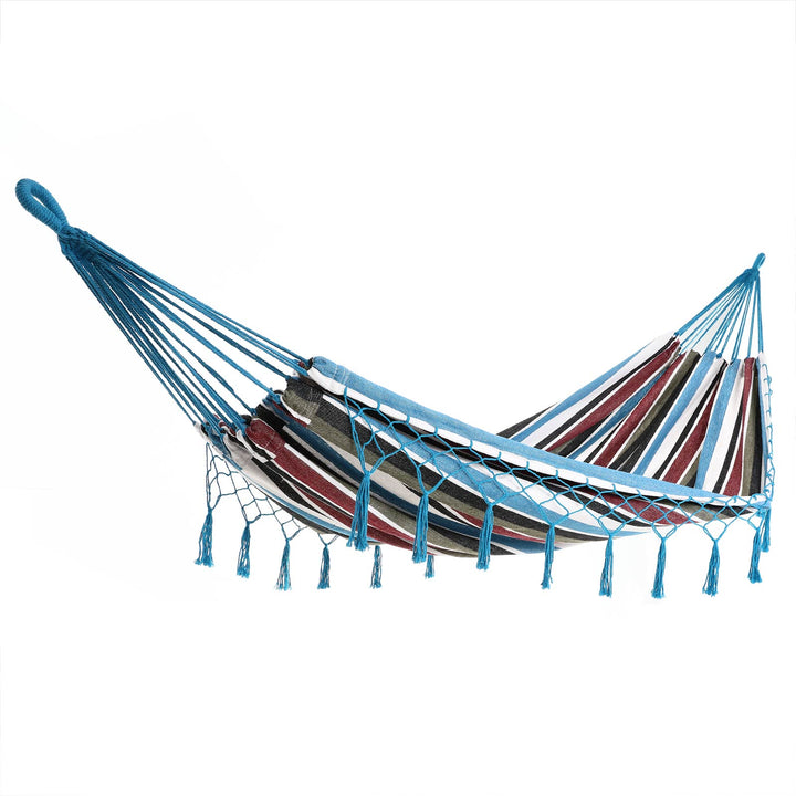 Hammock 320x150 cm blå med makrame