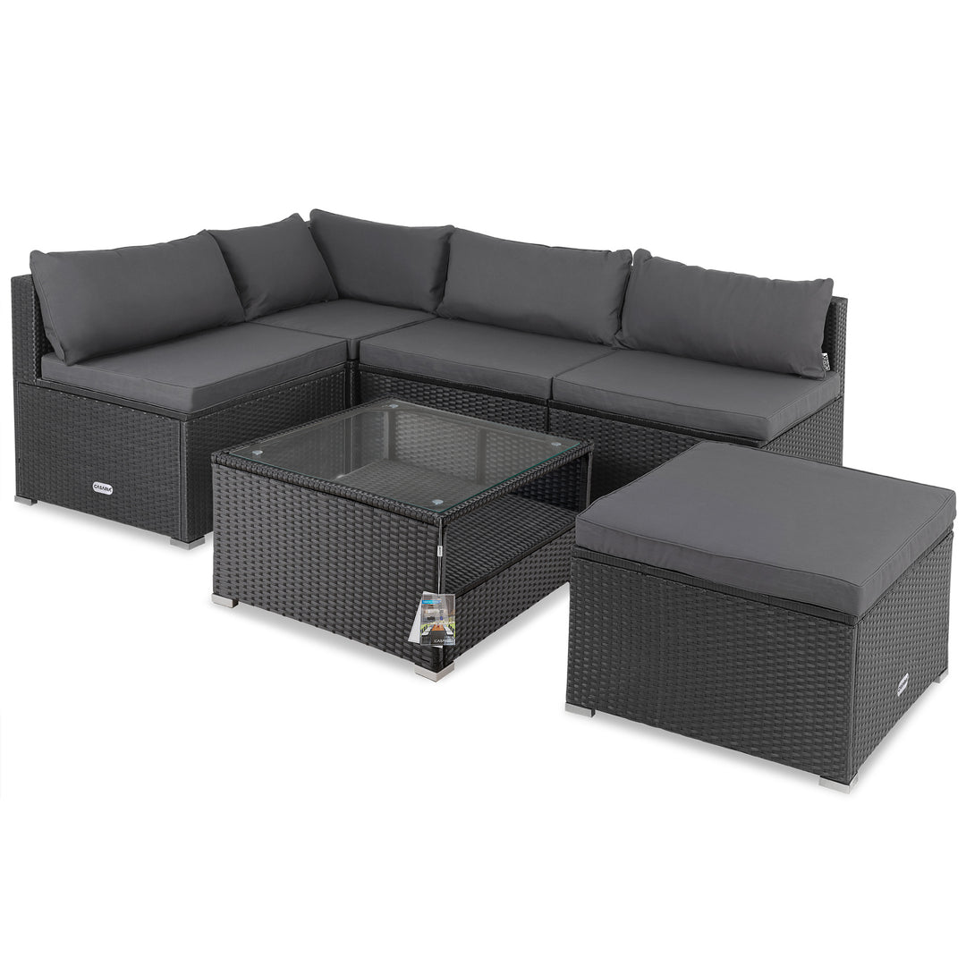 Polyrattan Ecklounge Schwarz/Anthrazit Dicke Rückenpolster