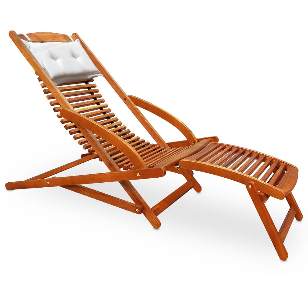 Sun Lounger Acacia Wood Incl. Pude