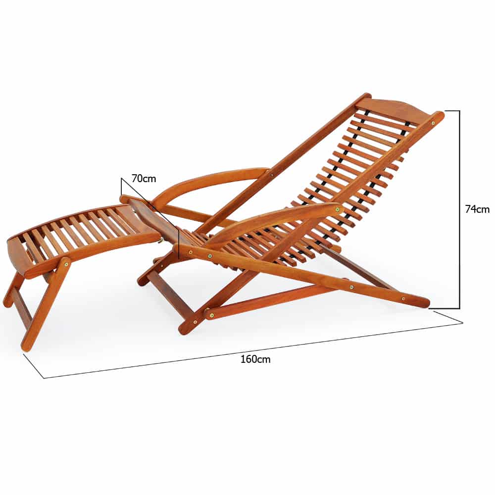 Sun Lounger Acacia Wood Incl. Pude