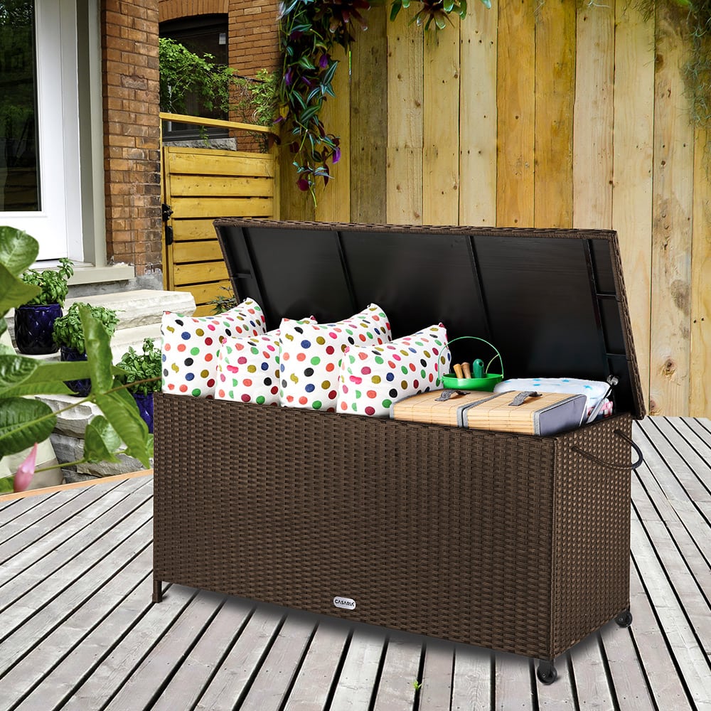Rattan Garden Storage Box Brown 122x56x61cm