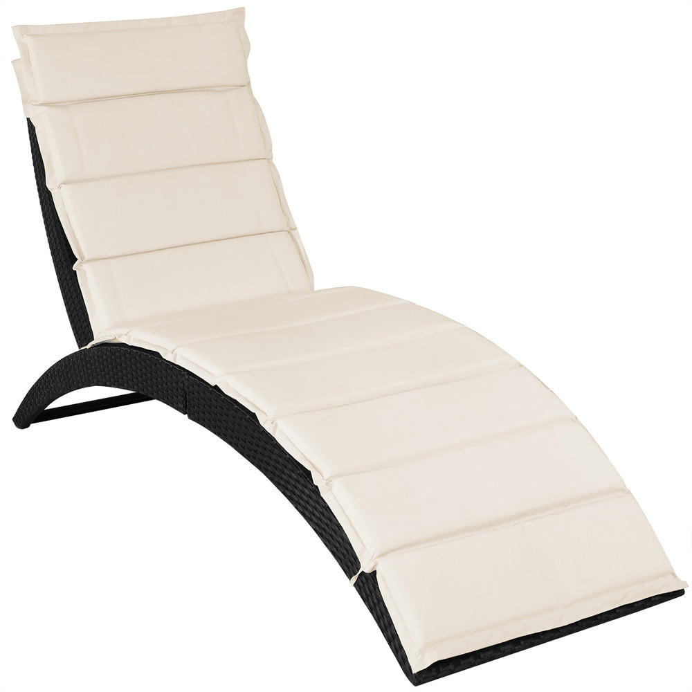 Rattan Sun Lounger Half Moon Black/Cream Foldbar