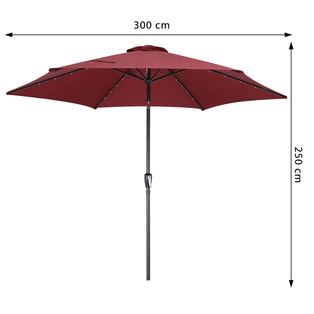 LED Solar Parasol Florida Red 300 cm