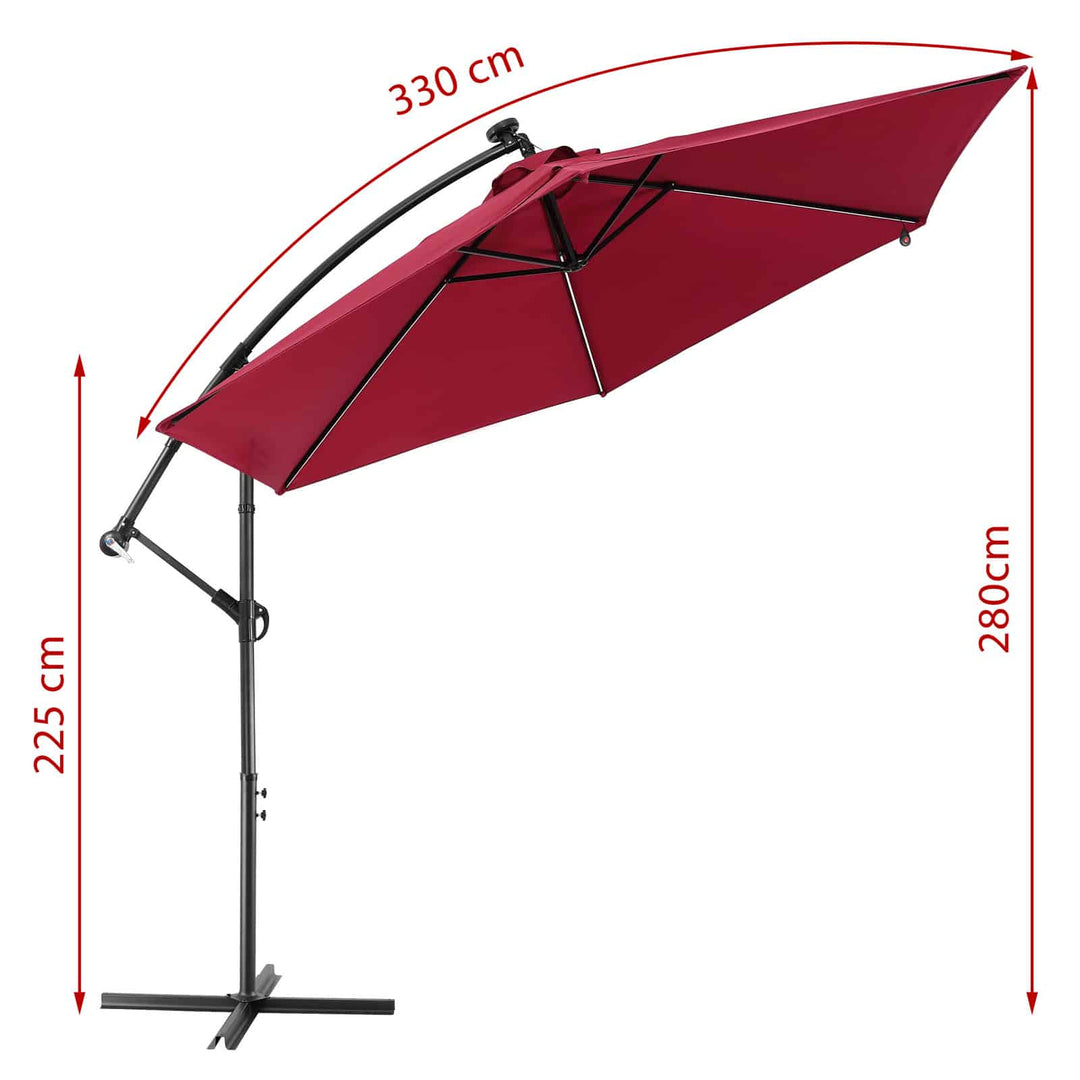 Sol Cantilever Parasol Mali Red 3,3 m krumtap & Tilt UV med LED