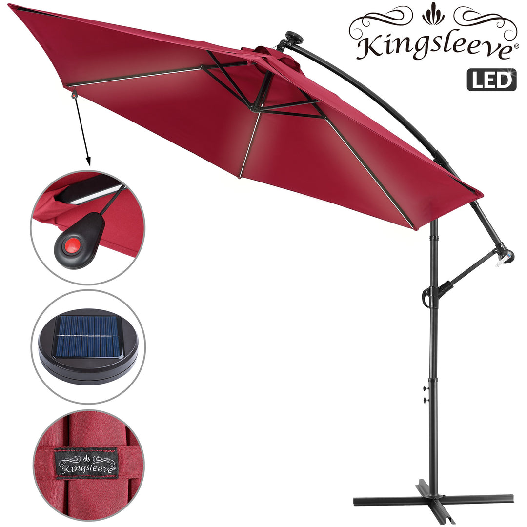 Sol Cantilever Parasol Mali Red 3,3 m krumtap & Tilt UV med LED