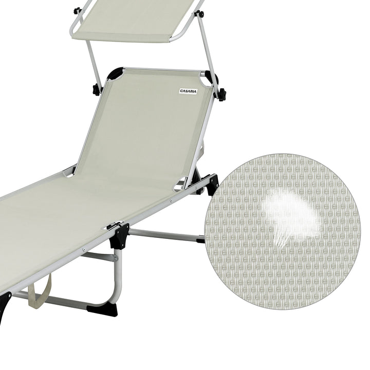 Sun Lounger Aluminium Justerbar Sunshade Canopy Cream