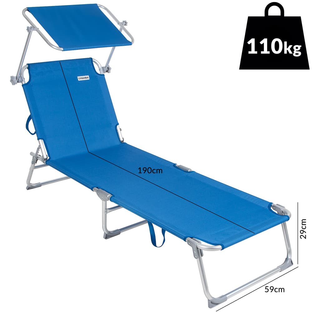 Sun Lounger Ibiza 2pcs Sæt blå aluminium med baldakin