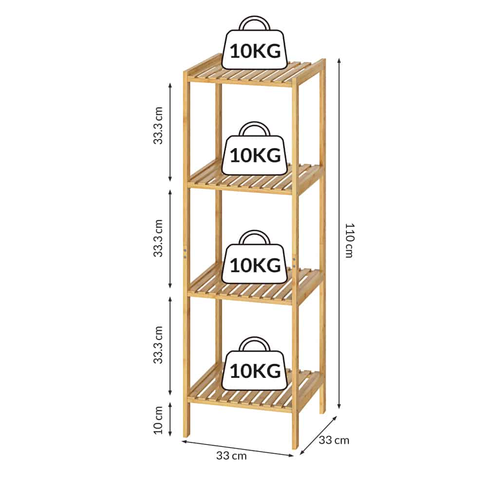 Stående hylde bambus 110x33x33cm 4 hylder