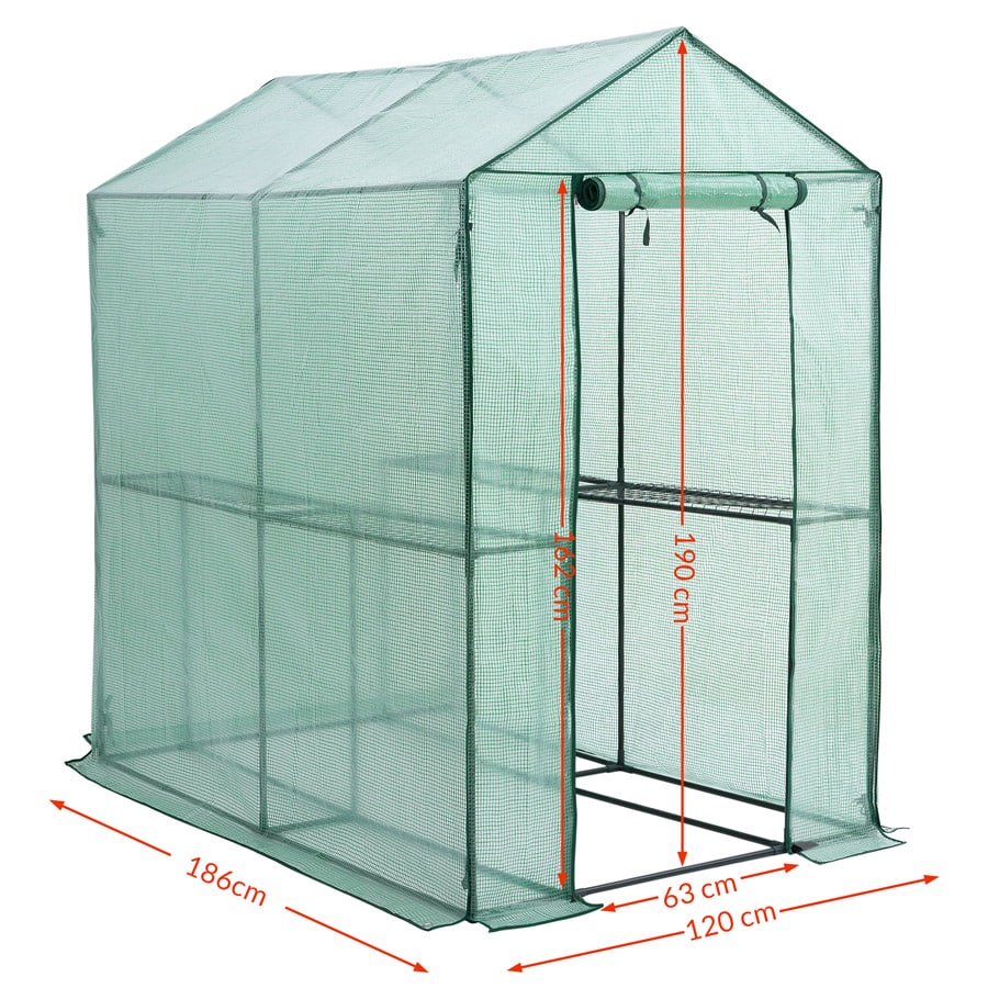 Greenhouse PE 190x186x120cm med 2 niveauer