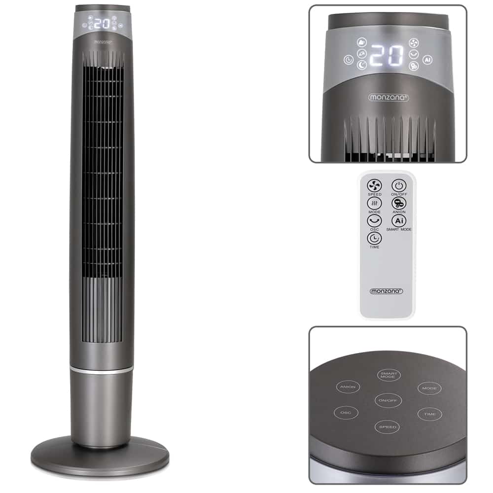 Tower Fan Gray 120 cm inkl. Fjernbetjening