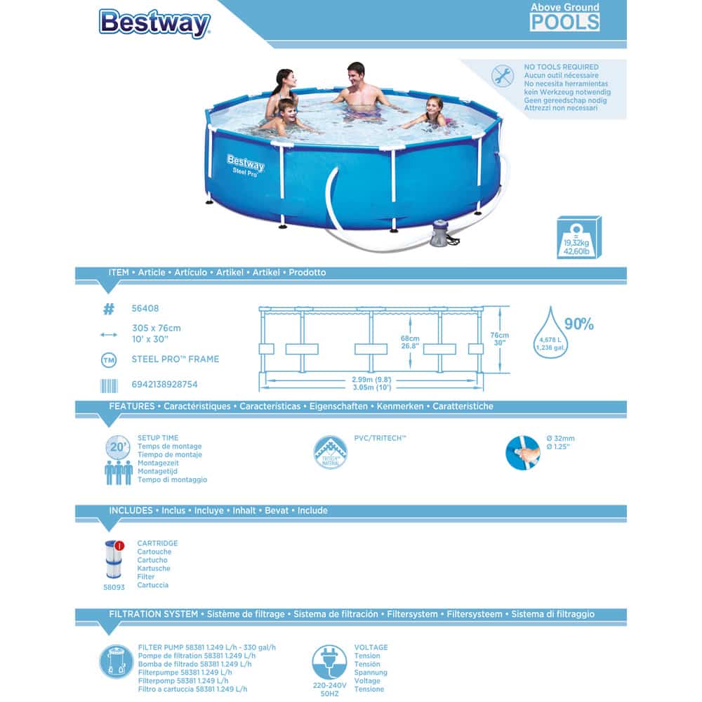 Bestway Frame Pool Steel Pro ™ Set Ø305CM