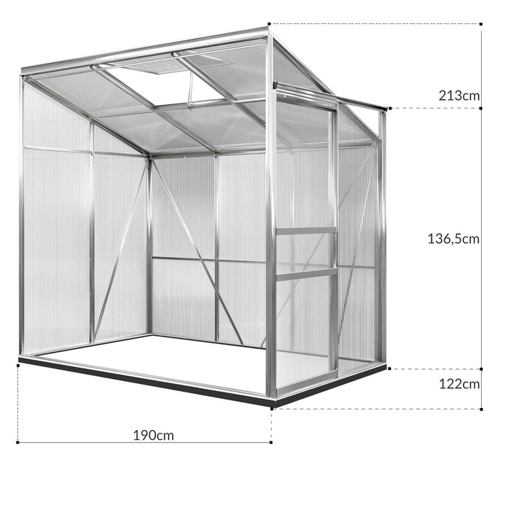 Lean-to Greenhouse polycarbonat 6x4ft med base