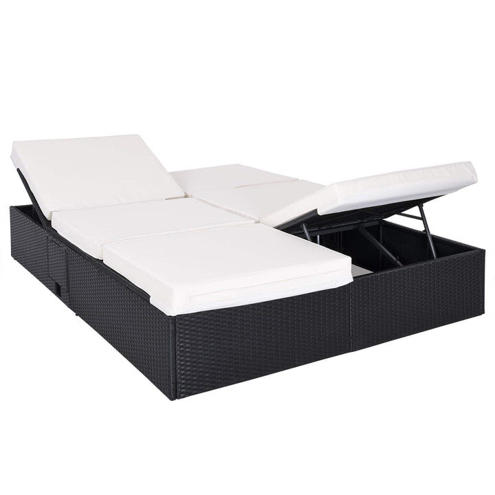 Rattan Double Sun Lounger Black/Cream 196x160x33cm Justerbar