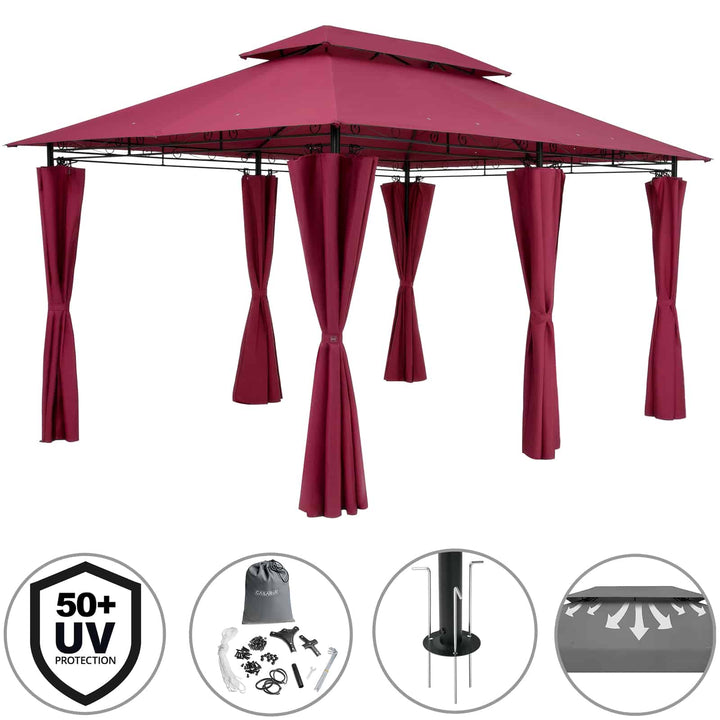 Metal Gazebo Topas Red 3x4m med sidepaneler