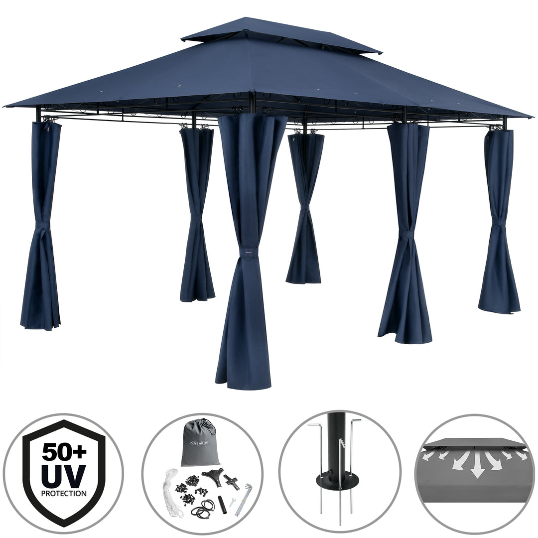 Metal Gazebo Topas blå 3x4m med sidepaneler