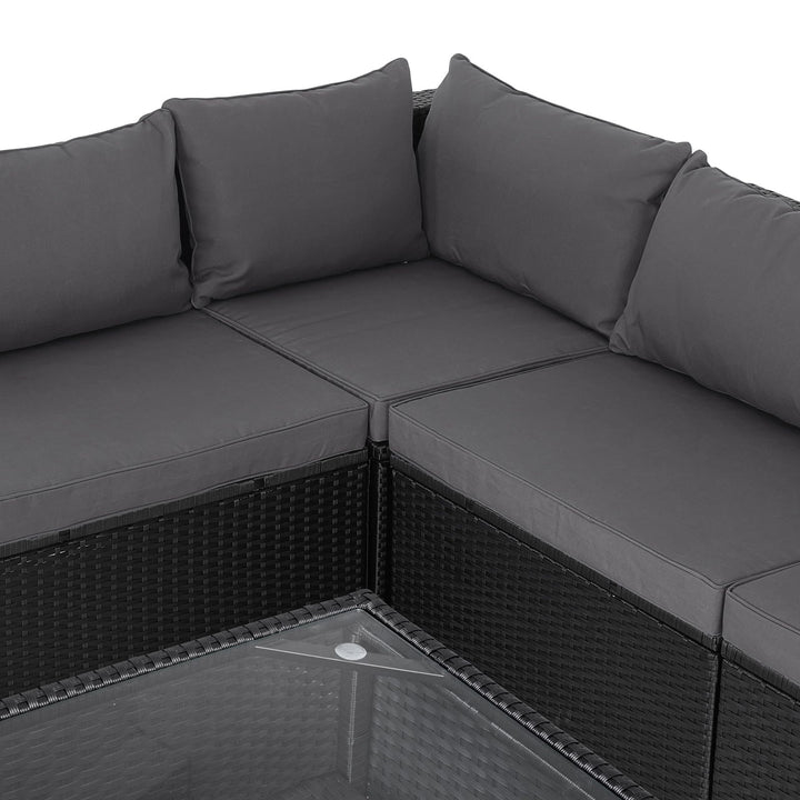 Polyrattan Ecklounge XXL Schwarz/Anthrazit Inkl. Kissen