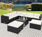 Polyrattan Ecklounge XXL Schwarz/Creme Inkl. Kissen