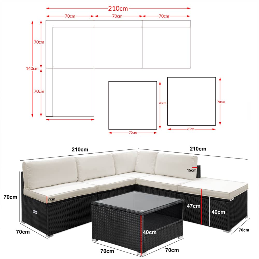 Polyrattan Ecklounge Schwarz/Creme Dicke Rückenpolster