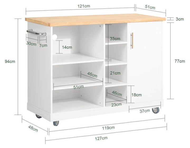 Fritstående køkkenø i skandinavisk design, 48 x 94 x 127 cm, hvid