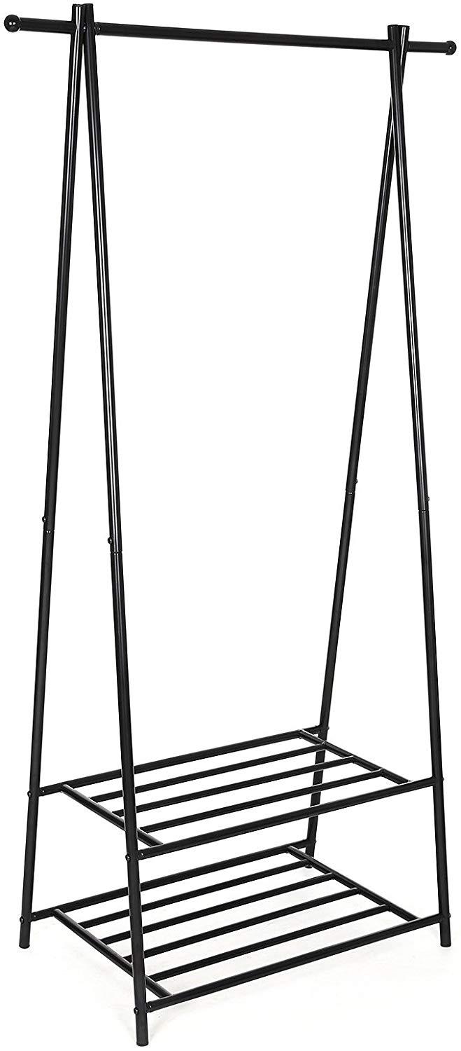 Tomt tøjstativ med 2 hylder i sort