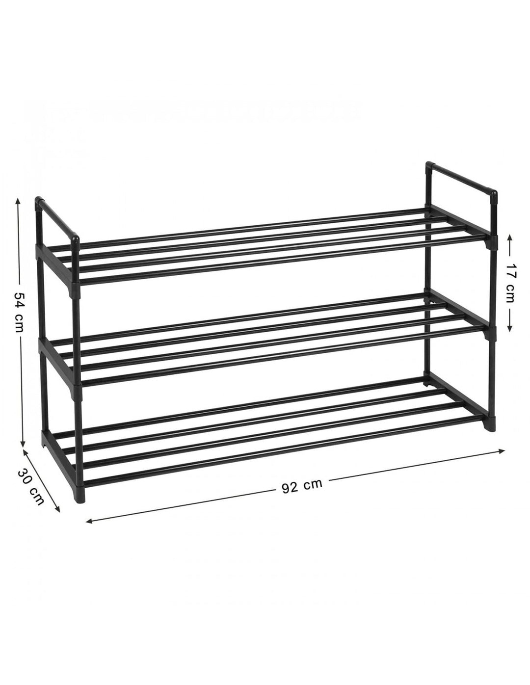 Skostativ med 3 hylder til entre eller garderobe, sort