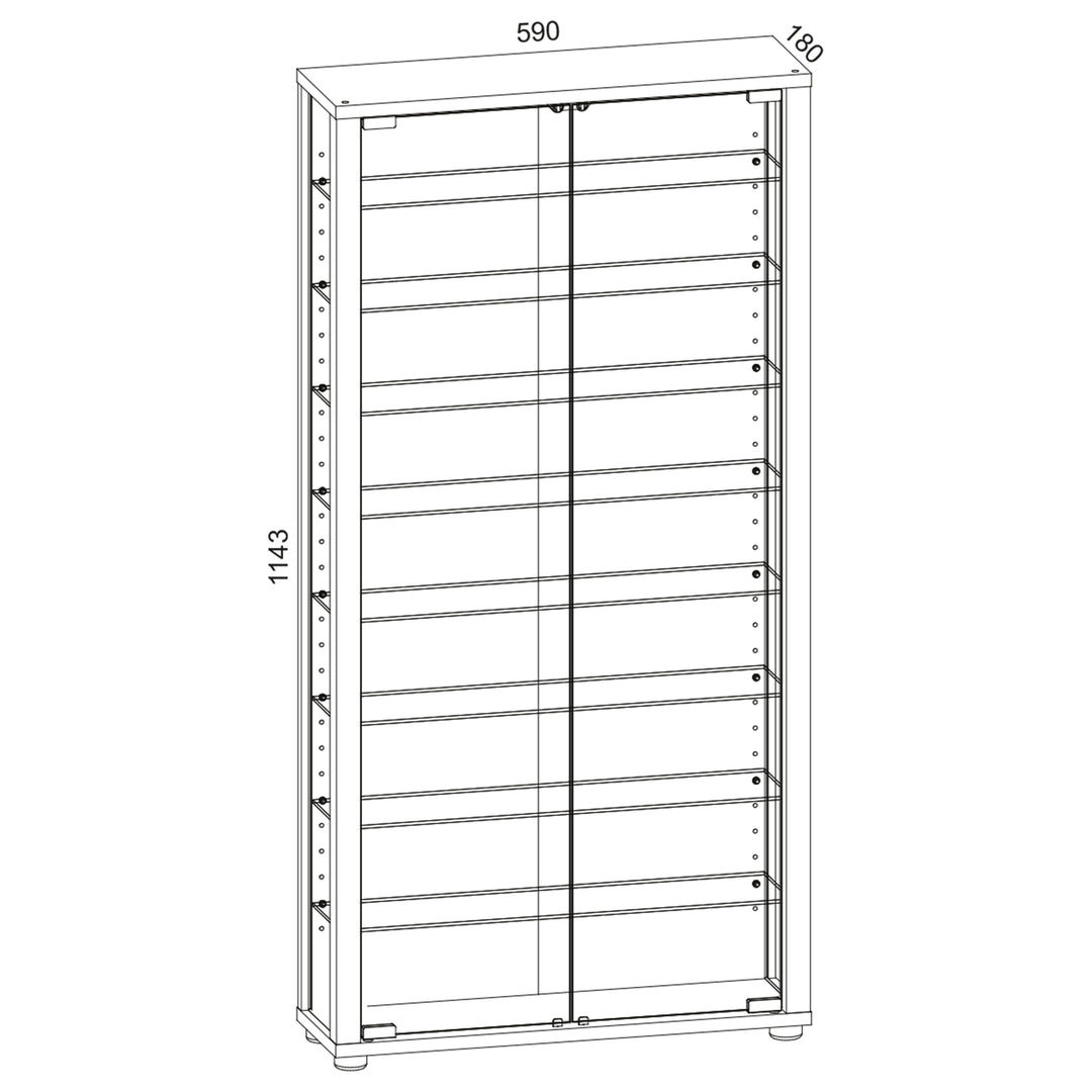 Gulvstående vitrineskab med spejl, 115 x 59 x 18 cm, sølv
