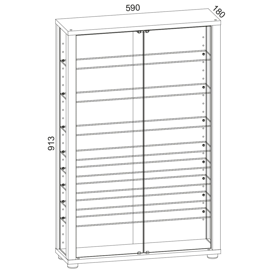 Gulvstående vitrineskab med spejl, 91 x 59 x 18 cm, brun
