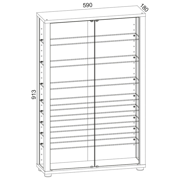 Gulvstående vitrineskab med spejl, 91 x 59 x 18 cm, brun